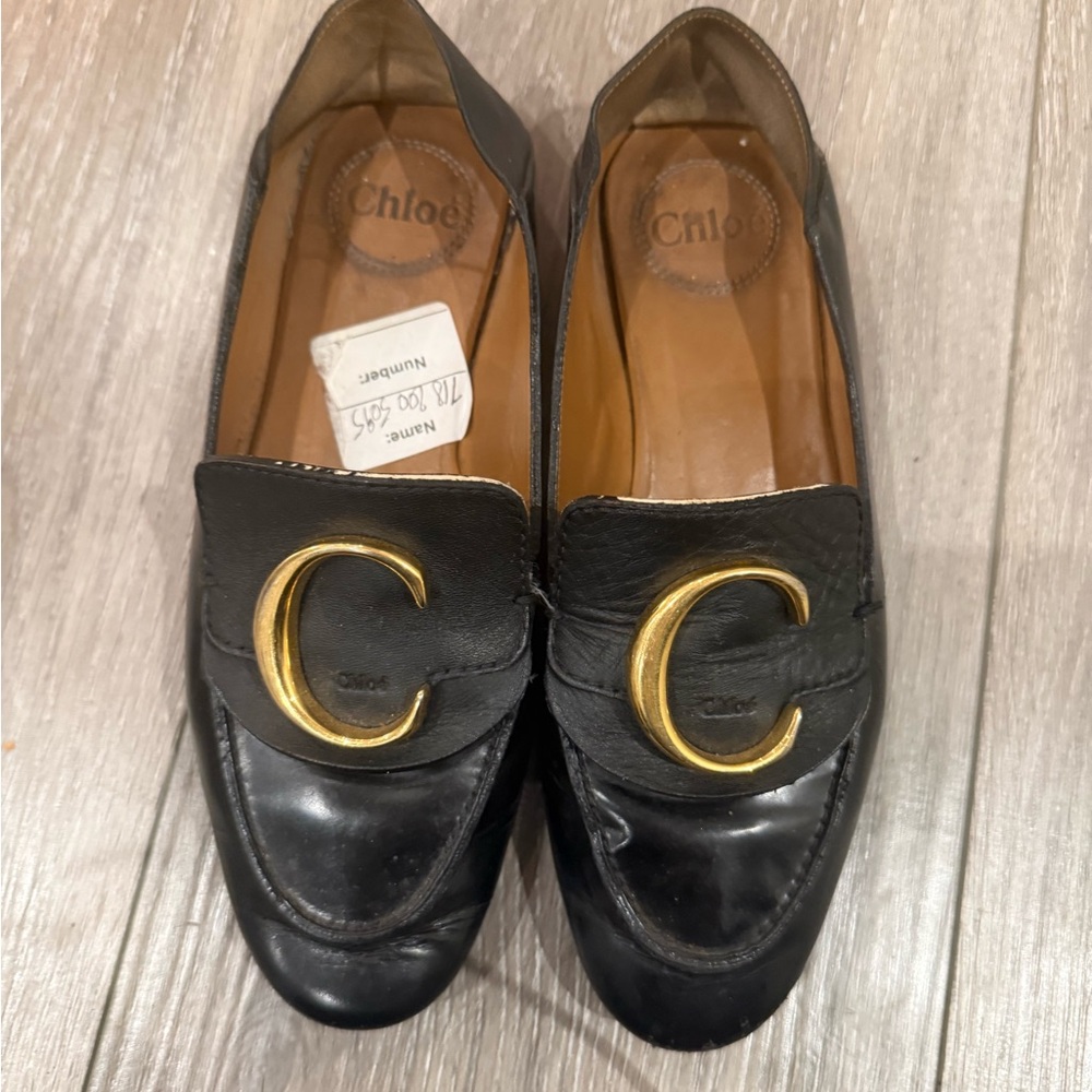 Chloe Black Flats with Gold Detail